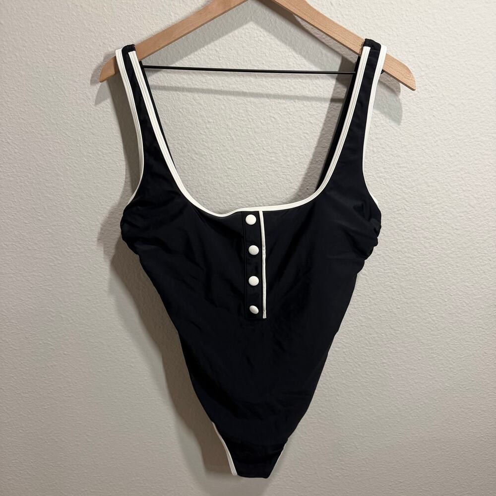Cupshe NWT Black White Button Front One Piece Swimsuit Size L